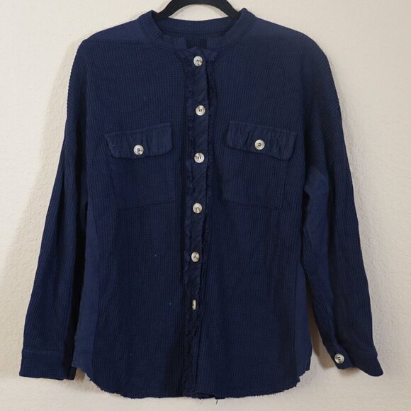 Chouyatou Loose Fit Batwing Sleeve Waffle Knit Button Down Shirt Jacket L boho - Picture 2 of 7